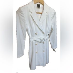 Taylor button up long sleeves belted blazer white dress